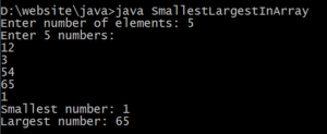 Program to Find Smallest and Largest in Java Array using Scanner class.